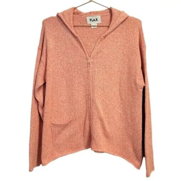 Flax | Heathered Marled Cotton Full Zip Hoodie Tank top Set Coral Orange pink - Picture 1 of 8